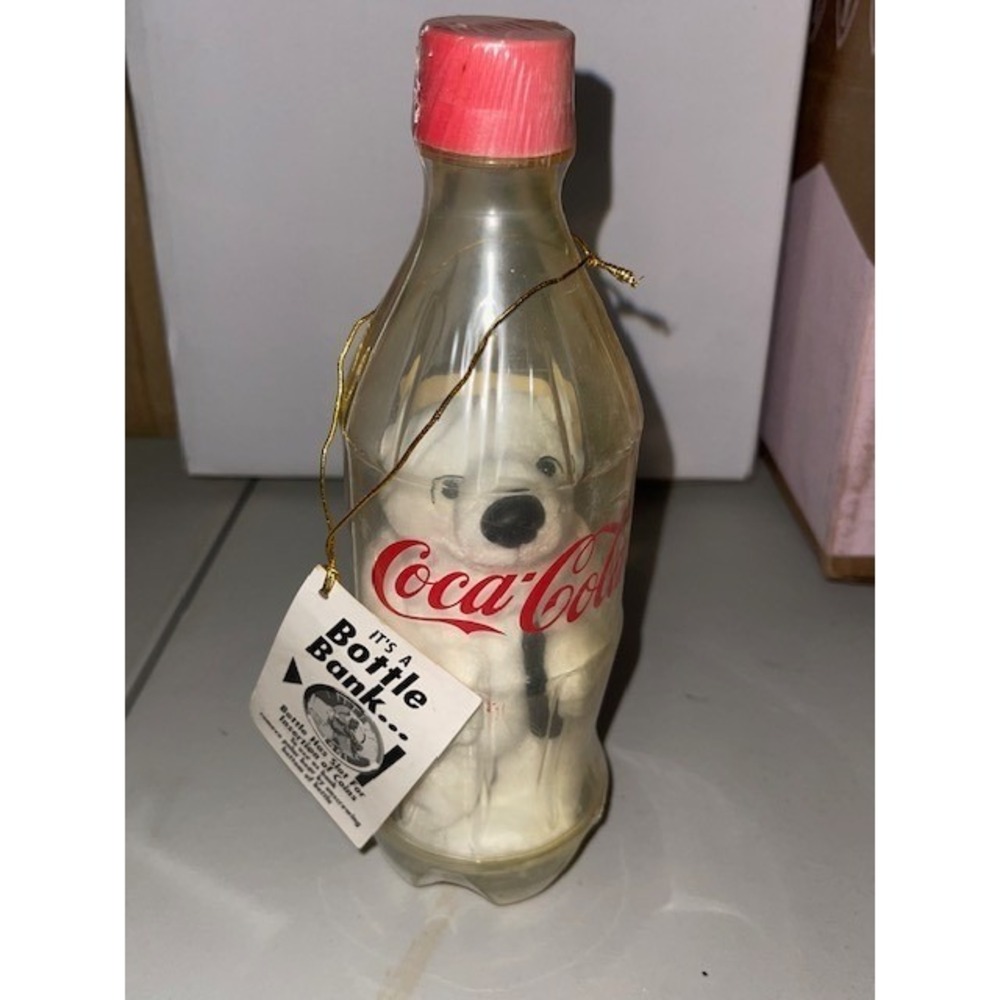 Coca-Cola Bottle Bank with Polar Bear Plush Toy Coin Bank Novelty‎ Collectible